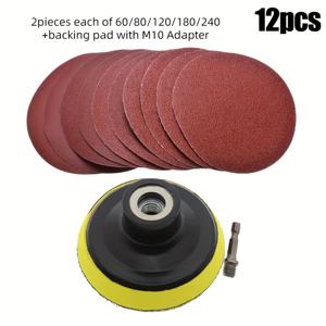 TEMU 로터리 드릴 및 그라인더와 같은 로터리 공구용 60-240방 샌딩 디스크 100mm 12개입, 샌드페이퍼 백킹 패드 포함