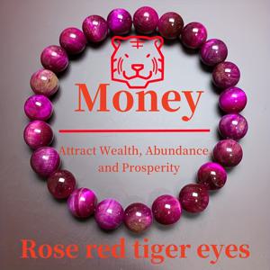 TEMU 천연 로즈 레드 타이거 아이 스톤으로 제작된 수제 탄성 비즈 팔찌 - 빈티지 스타일 8mm 천연 갤럭시 타이거 아이 팔찌, 부와 행운을 상징 - 부, 사랑을 끌어들여 행운을 가져옵니다 - 남녀 모두에게 적합