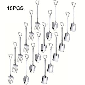 TEMU 12/18개 세트 6.1인치 디저트 미니 스쿱과 포크 세트, 스쿱형 스푼, 뾰족한 스푼, 스테인리스 스틸 포크, 믹싱 스푼, 스푼, 케이크 스푼, 디저트 스푼, 과일 포크 포함, 가족 모임 및 커피숍에 적합