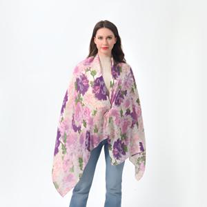 TEMU 라이트 퍼플 플로럴 프린트 대형 가벼운 스카프 - 자외선 차단 올시즌 멀티숄, 청소년용 아웃도어 여행 & 캐주얼 웨어