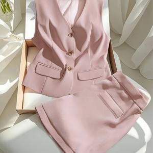 TEMU 세련되고 우아한 스타일의 완벽한 여름 의상입니다. 고급스러운 핑크 조끼와 반바지 세트는 럭셔리 패션의 시크한 분위기를 연상시킵니다.