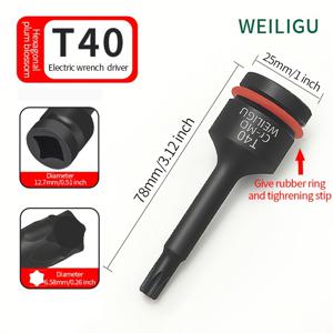 TEMU 무료 고정 고무링 플러그, 1/2 스퀘어 드라이브, 전동렌치 교체용 소켓 비트, 자동차 수리용 일반 헥스 스타 드라이버, 산업용 블랙 인산염 코팅 부식 방지, 녹 방지, T7 T8 T9 T10 T15 T20 T25 T27 T30 T40 합금강 고강도 자기 충격 소켓