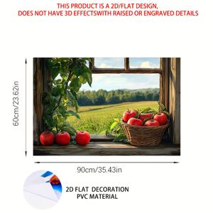 TEMU 1pc Rural Apple Window Scene Kitchen Sticker, 23.62x35.43 인치, 빈티지 유럽 스타일 PVC 벽 장식, 주방 및 식당용 현실적인 농촌 홈 데코, 식당 개선 | 농촌 장면 장식 | 내구성 있는 벽 장식, 주방 장식