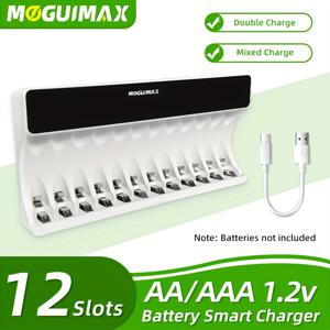 TEMU 12구 스마트 배터리 충전기 - 개별 슬롯, LCD 디스플레이, 빠른 USB 충전, 자동 종료 기능, 안전한 충전, AA/AAA NiCd/NiMH 배터리 호환 (배터리 미포함), 홈/오피스/작업장용, 세련된 디자인, 지능형 충전 기술