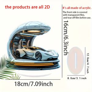 TEMU 2D 플랫 웨이 스타일 아크릴 스포츠카 (주유소 장식 간판 및 스탠드 포함) - 흰색 자동차, 파란색 휠 & 빛나는 디자인, 소형 가정/사무실 데스크탑 장식품, 생일 및 휴일 완벽한 선물, 미래지향적인 홈 데코