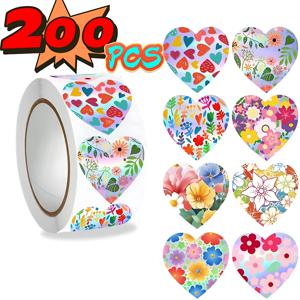 TEMU 200PCS 홀로그래픽 반사 꽃 스티커 - 꽃무늬 하트 스티커, DIY 공예 장식, 다이어리 꾸미기, 로맨틱 선물 포장용, 추수감사절, 크리스마스, 발렌타인데이 등에 완벽한 아이템