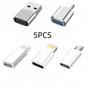 TEMU USB-C to USB-C 어댑터 5개 세트, Type-C 남성 to USB 3.0 여성 OTG 변환기, USB-C to Lightning 어댑터, 고속 데이터 전송 및 빠른 충전, 휴대폰, 노트북, PC, 자동차 호환