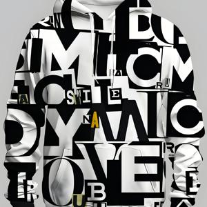 TEMU 디지털 프린트 패션 트렌드 후드티 - 가을 스웨트셔츠 - 3D 프린트 전신 레터링 패턴