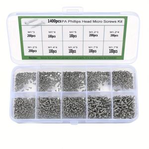 TEMU 1400개/박스 스크류 세트, 장난감 자동차, 전자제품, 안경, 시계, 휴대폰용, M1.2/M1.3/M1.4/M1.5/M1.7 스테인리스 스크류