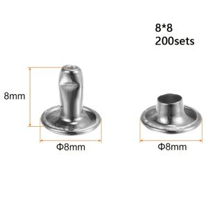TEMU 실버 튜브형 더블 캡 리벳 - 400개 (200세트) 메탈 버튼 원형 퀵 리벳, 지갑, 핸드백, 신발, 벨트, 가죽 공예에 적합, 사이즈 6*6mm, 8*8mm, 9*9mm, 10*10mm, 12*10mm