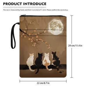 TEMU 1개 귀여운 고양이, 달과 벚꽃 책 커버 - 지퍼형 보호 케이스, 학교/도서관/집용 스크래치 방지 소프트 케이스 - 고양이 애호가, 선생님, 학생을 위한 이상적인 선물 - 파스텔 컬러(베이지/블랙/화이트/오렌지), 독특한 디자인, 안전한 잠금장치, 문구류 액세서리, 교사 선물