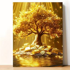 TEMU 11.8×17.7인치 골든 머니 트리, 풍성한 금잎과 동전 & 지폐가 있는 나무 액자 캔버스 아트 - 거실 우아함, 사무실 부자 매력, 공부 영감에 완벽함, 번영하는 분위기를 조성하는 돈 트리 그림/액자/캔버스, 행운을 위한 돈 트리 그림, 벽/거실용 장식 그림, 포스터