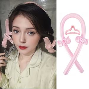 TEMU 1개 논히트 컬러 | 야간 사용, 핑크 헤어밴드 및 클립 포함, 부드럽고 논히트 스타일링, 손상 없음, 남녀공용 사계절 관리, 우아한 디자인, 부드러운 천 스트랩, 홈 헤어 케어