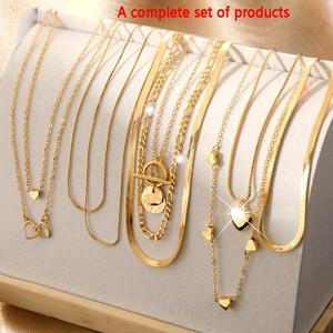 TEMU 10개/3개 세트 심플 레트로 우아한 하트 모양 기하학 펜던트 스네이크 체인 목걸이 - 데일리, 파티, 할로윈, 크리스마스, 발렌타인데이, 휴일 선물용 여성용