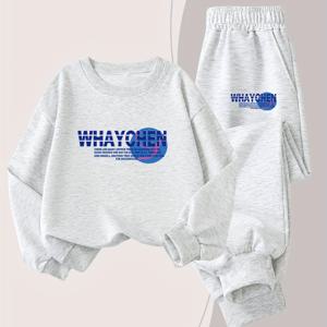 TEMU 2025년 신상품 남아용 캐주얼 루즈핏 스웨트셔츠 & 팬츠 세트 - 스타일리시한 기하학 패턴, 중간 스트레치, 긴팔 풀오버와 