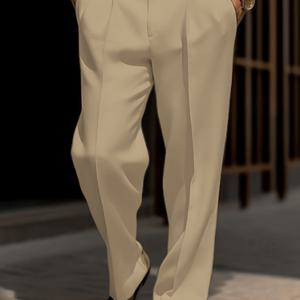 TEMU [Shule Water OBM] 남성용 카키 드레스 팬츠는 클래식하고 활용도가 높아, 캐주얼한 외출 또는 비즈니스 및 공식 행사에 완벽합니다.