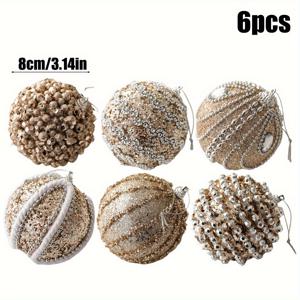 TEMU 샴페인/블러쉬 (샴페인에 적합) 라운드 3.15인치 PVC 크리스마스 & 웨딩 장식 6개 세트 - 트리 장식용 매달리는 볼, 새해, 발렌타인데이, 다양한 휴일 장식용 - 후크 포함