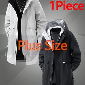 TEMU 남성용 플러스 사이즈 경량 후드 재킷 - 풀지퍼 클로저가 있는 롱 코트, 후드 칼라 - 봄, 가을, 겨울용 방풍 아우터웨어 - 블랙/화이트/ - 여행, 일상 및 공식 행사에 이상적 - 비신축성 원단 구조, 여행 의류, 세련된 디자인, 내구성 있는 제작, 도시 스타일, 플러스 사이즈, 남성용 코트