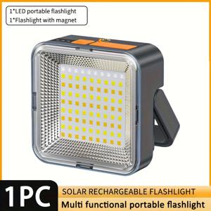 TEMU 1개 매크로코스 손전등, 자석 & 후크 포함, 순수 태양광 충전식, 480루멘 고출력/3가지 모드(저/중/스트로브), 벽/책상/천장 거치대, 하이킹, 캠핑, 시 비상용