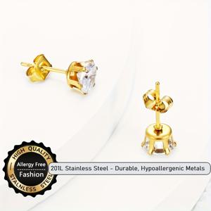 TEMU 6mm 원형 인조 스톤이 특징인 세련된 18K 금도금 스테인리스 스틸 귀걸이 2개 세트. 저자극성으로 일상복으로도 완벽하며 크리스마스 및 발렌타인데이 선물로 이상적입니다.