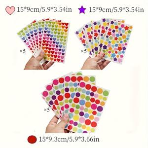 TEMU 15장 1000개 하트, 별 & 점 스티커 - 자가 접착 스크랩북 & 공예 용지 접착 클로저, 불규칙한 모양, 스크랩북 용품, 공예 장식, 장식 스티커, 내구성 있는 접착제, 공예 스티커, 귀, 다꾸 스티커, 스티커 대량, 다꾸스티커, 스티커북, 스티커 세트