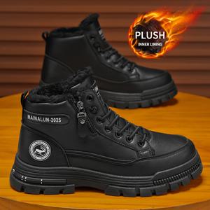 TEMU MAINALUN 남성용 헤비 벨벳 안감 겨울 부츠 - 레이스업 라운드 토, 빈티지 아이스 앤 스노우 부츠, 스케이트 느낌의 그립감, 가을/겨울용 따뜻한 캐주얼 신발, 스노우 부츠, 스노우 스포츠 신발.