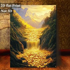 TEMU 1개 폭포 벽걸이 - 흐르는 금화 캔버스, 럭셔리 부와 장식, 거실, 사무실, 카페에 적합 - 크리스마스, 새해, 추수감사절에 이상적인 선물