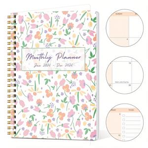 TEMU 1개 2026년 월간 플래너 A5 스프링 노트북 - 플로럴 패턴의 플로럴 커버, 할 일 목록 & 메모 섹션, 2026년 1월부터 12월까지 캘린더 정리, 업무, 학교 & 가정용 데스크 플래너, 월간 플래너, 업무 정리, 우아한 디자인, 투두리스트, 먼슬리 플래너, 체크리스트, 문구, 플래너 노트, 주간 플래너, 위클리 플래너|캘린더