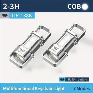 TEMU 2개 세트 스마일링 샤크 휴대용 미니 손전등, 후크 키체인 LED 토치, 초고휘도 LED, 컴팩트 및 충전식 배터리 포함, COB 작업등, 내구성 강한 스트로브, 경량 , 하이킹 장비 워킹 캠핑 비상용 TIP138 실버