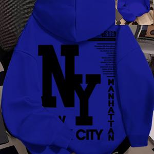 TEMU 인기 프린트 후드 스웨트셔츠 - 남녀공용 캐주얼 풀오버, 부드러운 양털 안감의 가을/겨울용 클래식 디자인.