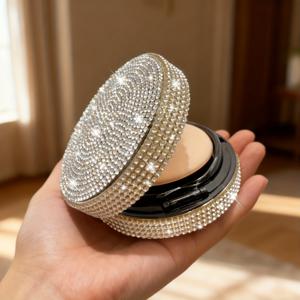 TEMU 고급 장식 파우더 퍼프 보관함, 휴대용 방진 보관 실린더, 가정 여행용 메이크업 도구 케이스 - 여성용 고급 파우더 퍼프 박스, 휴대용 건식 및 습식 겸용 퍼프 보관 쉘 (미러 포함)