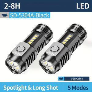 TEMU 2개입 스마일 상어 초고휘도 3 LED , 충전식 미니 토치, ABS 경량 손전등, COB 투광 조명, 하이킹, 캠핑용 클립이 있는 휴대용 포켓 라이트