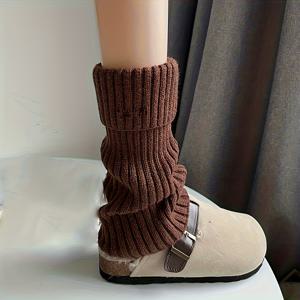 TEMU 1쌍 Y2K 한국/일본 스타일 스택드 양말 - 가을/겨울용 따뜻한 미드 캐프 레그 워머, 사이드 패턴, 솔리드 컬러 (세탁기 사용 가능) - 캐주얼 & 오피스웨어, 한국 드라마 의상용