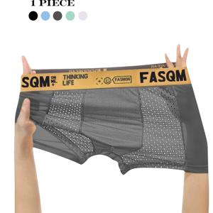 TEMU 1개 남성용 아이시 차림 쿨한 부드럽고 편안한 드로즈 | 메쉬 패치 통기성 신축성 트렁크, 캐주얼 무지 컬러 속옷 (스카이 블루, 블랙, 딥 그레이 대비 색상 레터 프린트 허리 밴드)