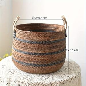 TEMU 라탄 및 바나나 로프로 제작된 직조 수납 바구니, 잡다한 물건 정리를 위한 대용량, 발코니 또는 거실 장난감 보관에 적합, 선반 바구니