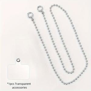 TEMU 1개 스테인리스 스틸 실버 숄더백 롱 체인 1.15m/45.2in 모바일 폰 체인 비즈 모양 매달린 체인 모바일 폰 랜야드 롱 스타일 백 체인 남녀 공용