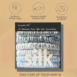 TEMU 100% 실크 솔리드 컬러 헤어 타이 고품질 스크런치 (22Momme) 여성용 빅 헤어밴드 헤어 액세서리 6개 세트