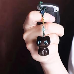 TEMU 귀여운 작은 검은 고양이 나무 조각 펜던트 1개, 수작업, 가방 장식, 휴대폰 고리, 자동차 키 액세서리 및 선물용