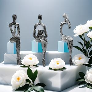 TEMU 할로윈 | 크리스마스 3피스 레진 세 가지 자세 그룹 고급 곡물 추상 조각상. 사이트 장식, 홈 인테리어 장식, DIY 장식