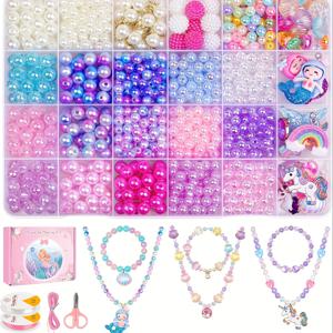 TEMU T900 인어 팔찌 만들기 세트, 매력적인 DIY 주얼리 비즈, 우정 팔찌 세트, 유니콘 인공 바다 조개 나비 비즈 팔찌 목걸이 만들기|목걸이|팔찌|비즈목걸이