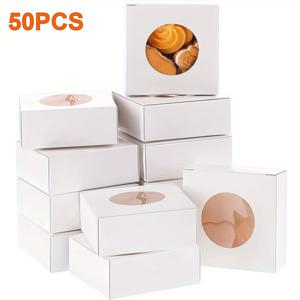 TEMU 투명 창문이 있는 크래프트 종이 선물 상자 50개 세트 - 수제 비누, 쿠키, 사탕, 결혼식, 생일, 크리스마스, 추수감사절 및 졸업 파티용 식품 안전 고품질 포장, 포장, 슬림한 디자인의 음식 안전 박스