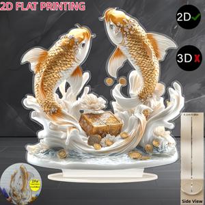 TEMU 2D 평면, 골든 코이 피쉬 데스크탑 장식 - 스타일 2D 평면 코이 연못 어항, 크리스마스, 생일, 부활절 선물용 - 텍스처 표면, 3D 아닌 장식품, 사무실, 카페, 2D 평면에 적합