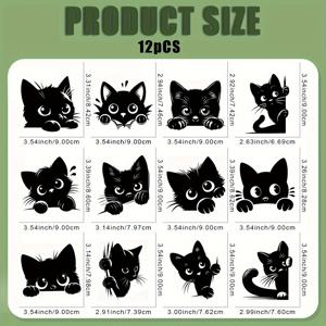 TEMU 12개 DIY 엿보는 고양이 DTF 전사 스티커 - 다림질 없이 열전사 가능, 티셔츠, 마스크, 청바지, 백팩용 | 세탁 가능한 다림질 앱리케, 엿보는 눈 고양이 | DIY 의류 데칼