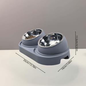 TEMU 스테인리스 스틸 펫 식기와 물그릇, 이중 그릇 높이 조절 강아지 그릇, 목 지지 기능이 있는 고양이 물그릇, 미끄럼 방지 기울어진 넘치지 않는 고양이 그릇. 높이 조절 기울어진 고양이 사료 그릇, 구토 방지 고양이 그릇, 고양이, 소형견, 토끼에게 적합