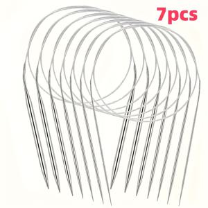 TEMU 7개 세트 스테인리스 스틸 라운드 뜨개질 바늘 세트, 두꺼운 링 실 바늘, 스웨터, 스카프, 모자, 장갑 등에 적합, - DIY 공예 재료 | 현대적인 뜨개질 키트 | 내구성 있는 뜨개질 도구, 뜨개질 용품