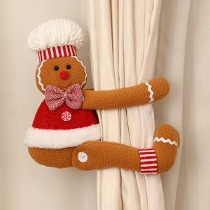 TEMU 1개 레트로 진저브레드 커키 커튼 타이백 - 아이싱 다리가 달린 창문 장식, 방, 크리스마스 파티, 팜하우스 창문 트리트먼트에 적합한 패브릭