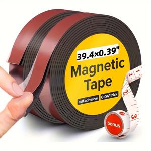 TEMU 강력한 자석 테이프 2개 - 부드러운 자가 접착 고무 스트립, 공예용, 2롤, 0.39인치 *1mm*100cm, 냉장고, 화이트보드, 도어 커튼, 창문 스크린용, 아크릴 접착 자가 접착 자석 스트립, 도어 커튼 및 스크린 창문용, 강력한 자석 흡착력의 고무 자석 스트립, 부드러운 자석 스트립, 칠판 자석 스트립