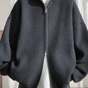 TEMU 남성 가을/겨울 니트 캐주얼 가디건, 미국 스타일 후드 스트리트 패션, 루즈핏, 양방향 지퍼 디자인, 두꺼운 원단 스웨터, 남녀 모두에게 적합하며 가을/겨울 야외 레저 및 하이킹에 적합