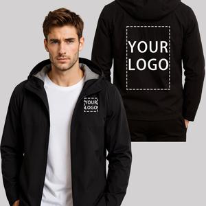 TEMU 맞춤형 남성용 플리스 후드 재킷 - 개인화 로고/디자인, 포켓이 있는 지퍼업, 야외 활동용 내구성 캐주얼 스포츠웨어, 블랙, 지퍼 포켓