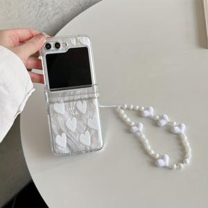 TEMU 삼성 갤럭시 Z 플립 3, 4, 5, 6, 7, 오포 N 케이스/휴대폰 커버, 휴대용 케이스와 호환되는 하트 패턴이 있는 접이식 폰 케이스와 하트 팔찌